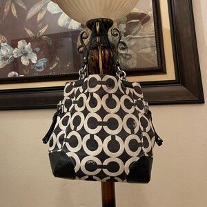 Coach Black and White Signature Circle Tote